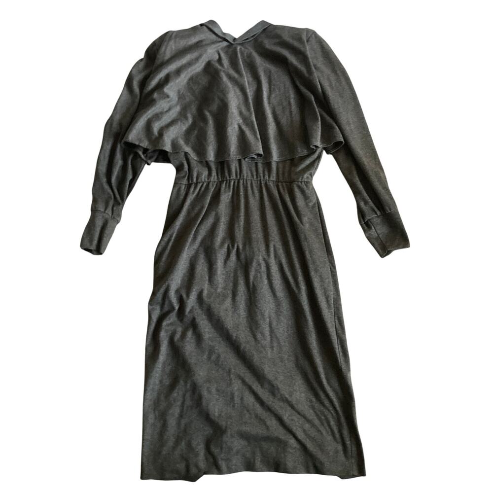 Vintage Stuart Alan Capelet Midi Dress Womens M Gray 70s 80s USA Shoulder Pads